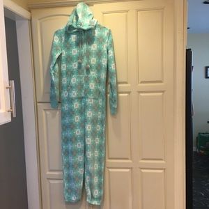 SO Snowflake Fleece One Piece Hooded Pajamas Small